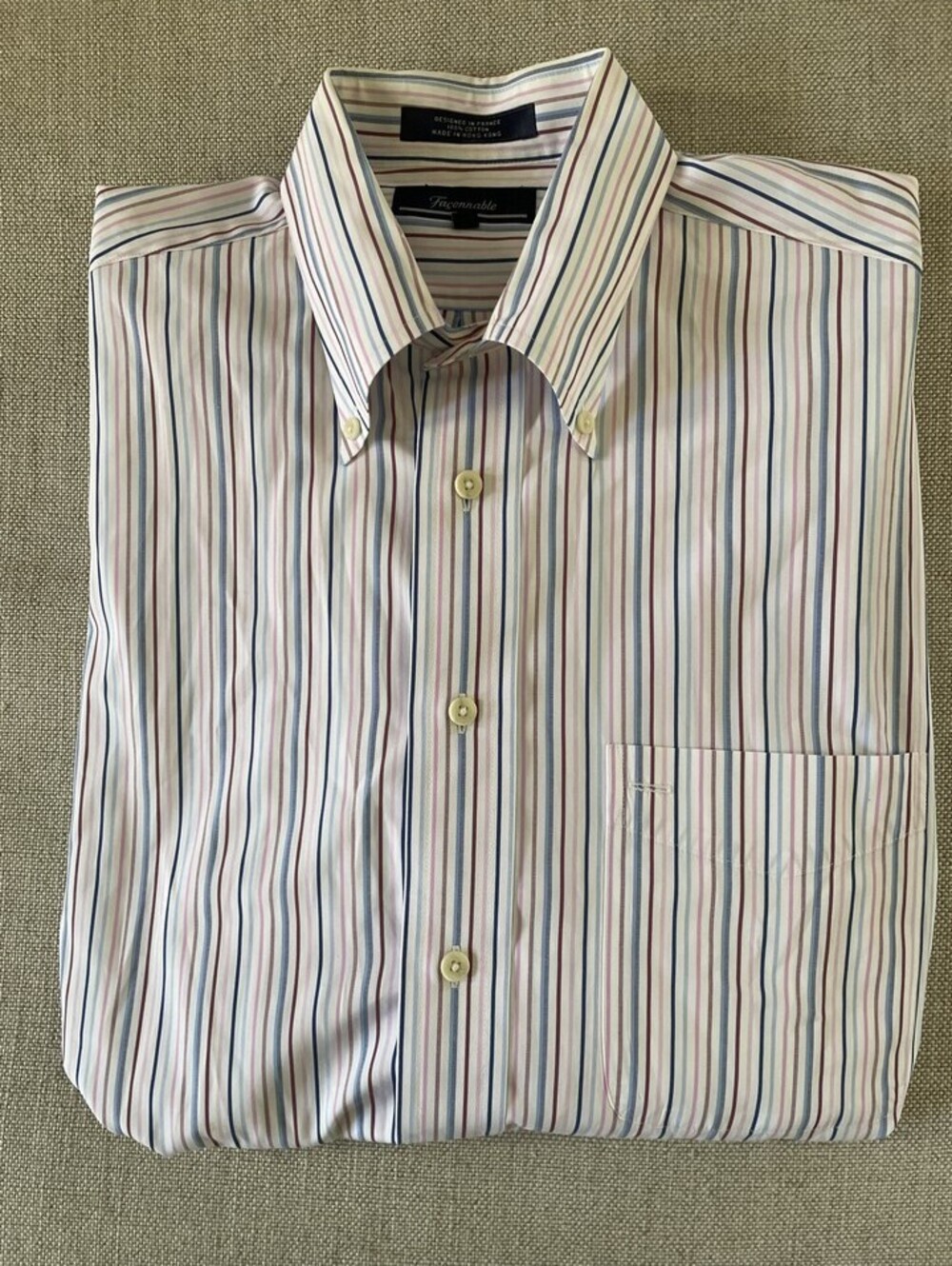 Faconnable Vintage Pastel Stripe Button Down Sport Shirt M